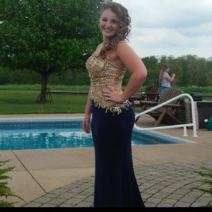 Blue and gold prom dress